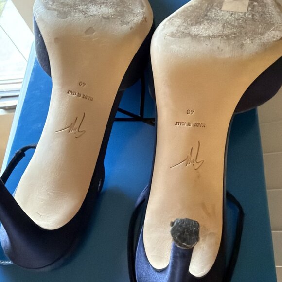Giuseppe Zanotti Sling Back Heels Evening Navy Satin With Crystals - Picture 7 of 10